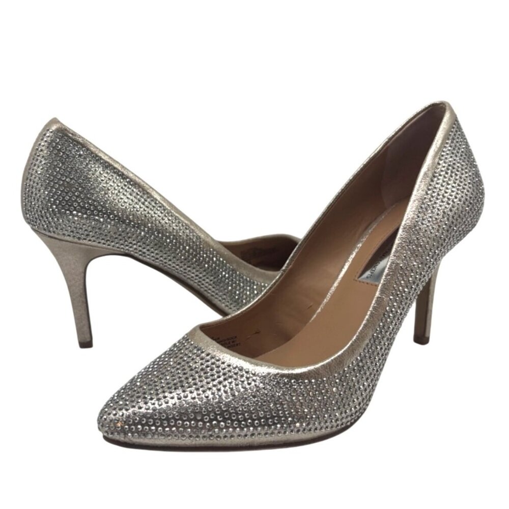 INC International Concepts Zitah Embellished Pointed Toe Pumps, Pearl Gold, 6 M